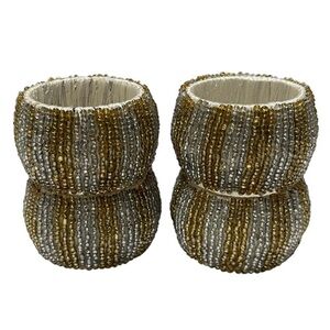 Pier 1 Seed Beaded Napkin Rings Gold & Silver Elegant Fancy Formal Holiday 4 Set